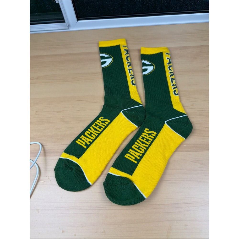 Green Bay Packers Crew Socks NFL Football Green Gold Logo Athletic Mens One Size